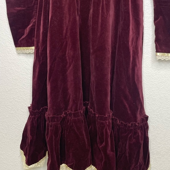 Gunne Sax dress midi vintage velvet sz 7 puff long sleeve burgundy 1970’s - Picture 4 of 11